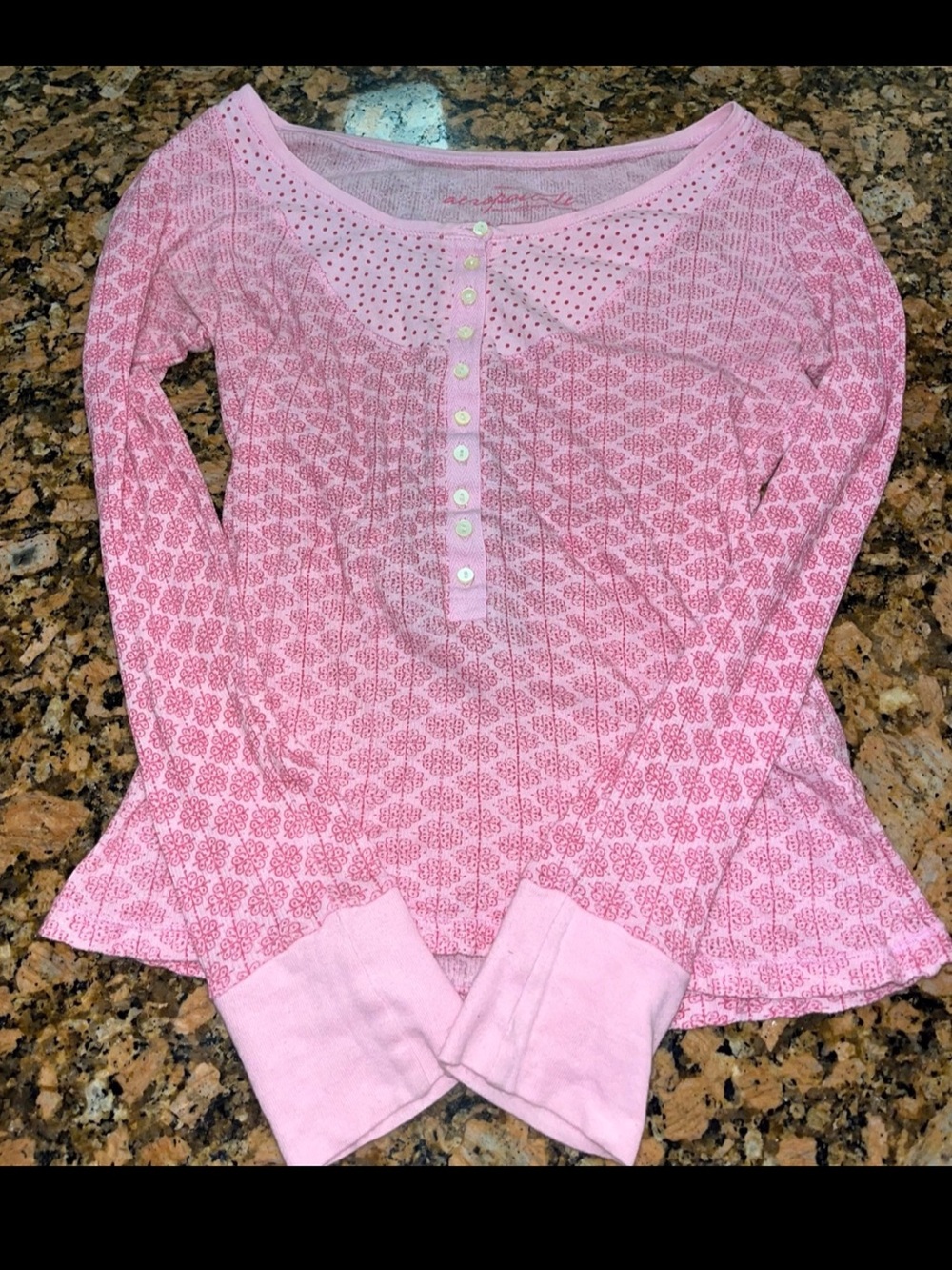 Aeropostale  pink long sleeve henley top multi patterned print.Bella swan core